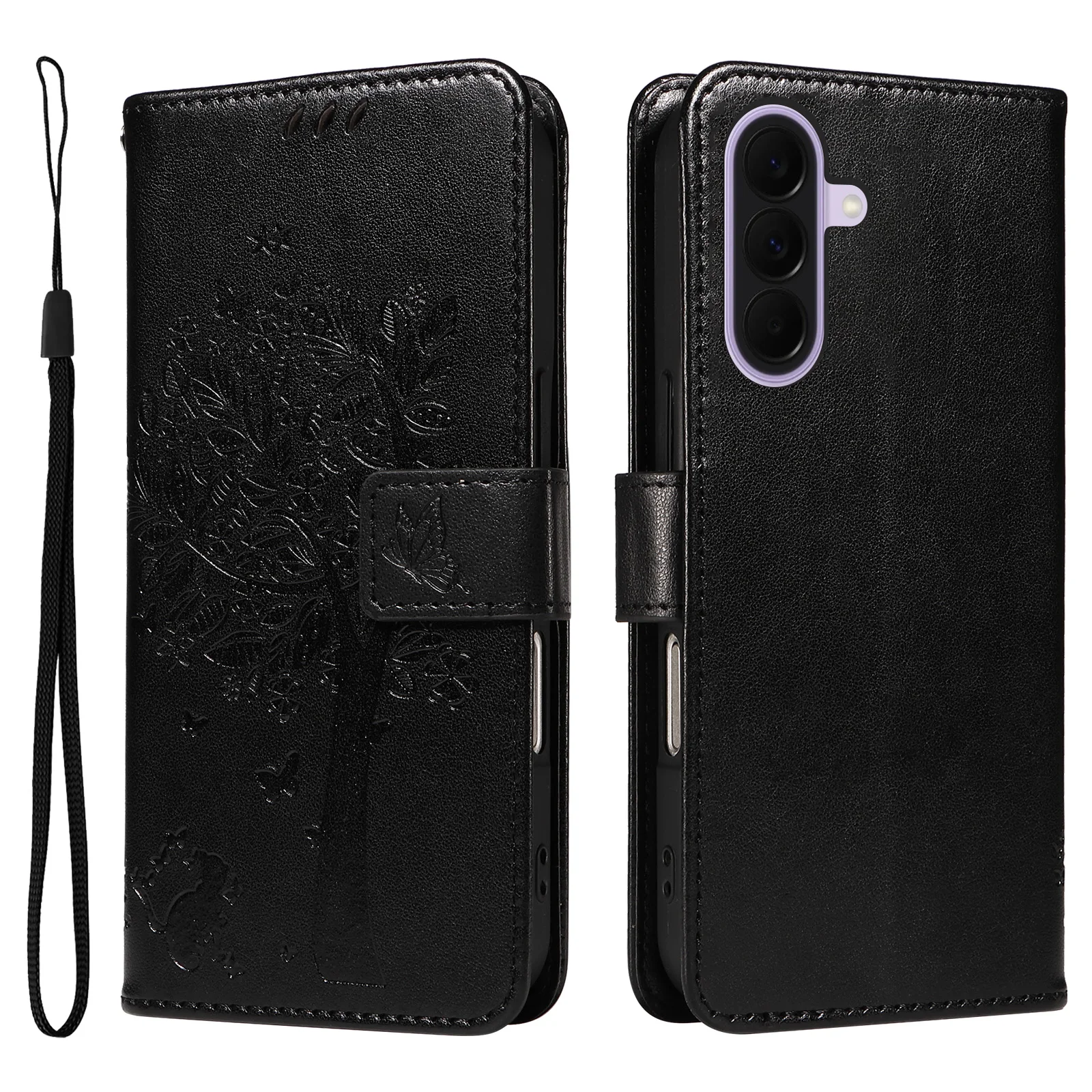 Cat Tree Embossed Design Leather Wallet Flip Case