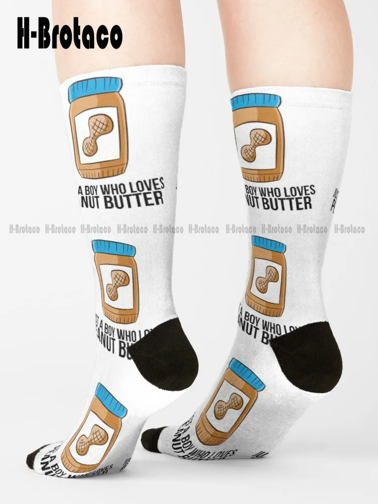 

Just A Boy Who Loves Peanut Butter Socks Football Socks Ladies Sports Street Skateboard Socks Teen Youth Socks Casual Colorful