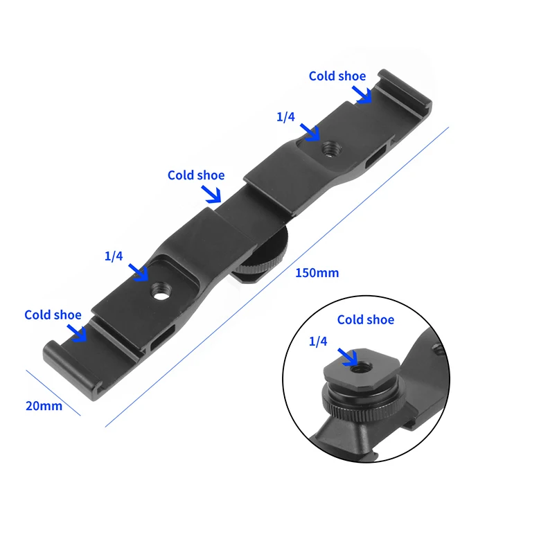 Double Cold Hot Shoe Adapter Mount Extension Holder Video Bracket for Canon for Nikon Tripod DSLR Cameras Flash Light Microphone