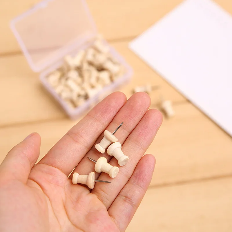 50pcs/box Wooden Clips Push Pins, Wall Wood Boards Maps Calendars Photos Thumbtacks School Office Supplies Stationery