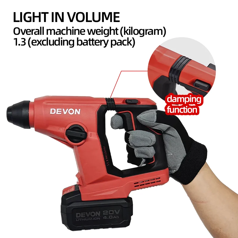 Devon 5403-Li-20V Battery 13/8/18mm Brushless Electric Hammer Drill Compact and Easy to Operate Home DIY Cordless Power Tools 2