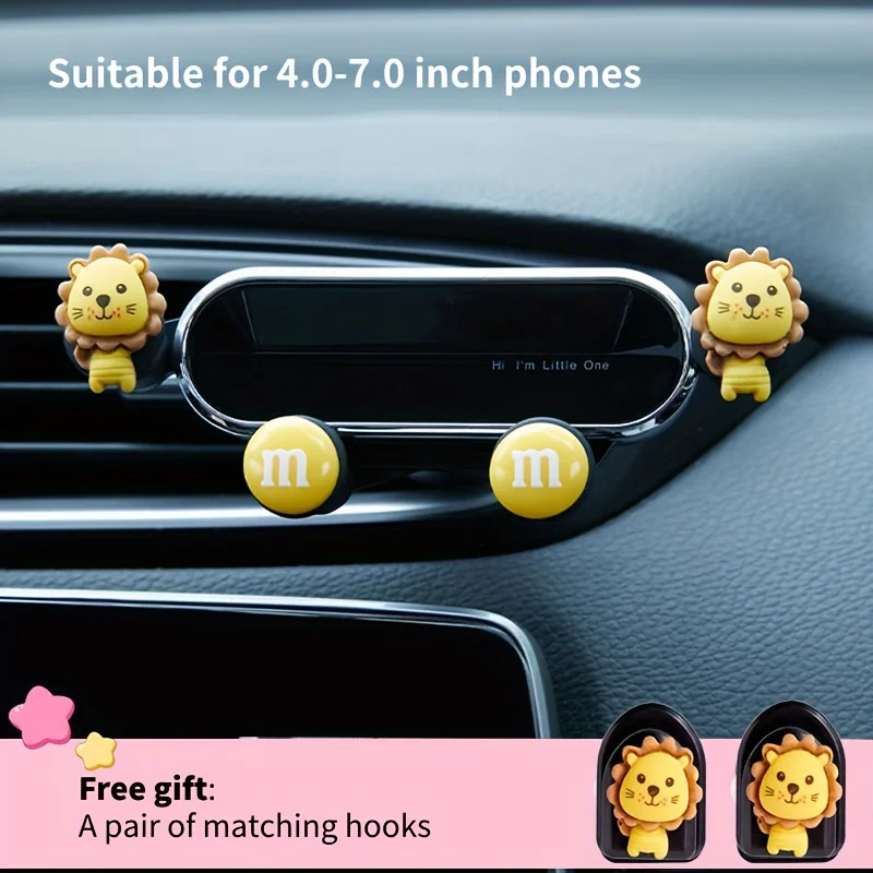 Adjustable Cartoon Car Phone Holder-Gravity-Activated, Air Vent Mount with Bonus Hook for Easy Navigation & Multi-Function Use
