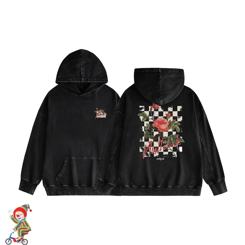 

Men's Clothing Cool Hip Hop Vintage Style Hoodies Rose Printing High Quality Cotton Comfort Tops Oversized Rapper Sweatshirts