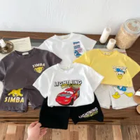 Children's Clothing Children's Short Sleeved Boys And Girls Summer Cartoon Fashion Baby Trend Set Short Sleeved Shorts Set 1