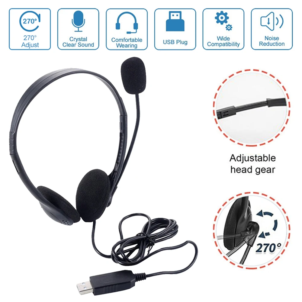 USB Computer Headphone With Noise Cancelling Microphone Chatting Network Teaching Video Conference Stereo Wired Headset_voghion.com