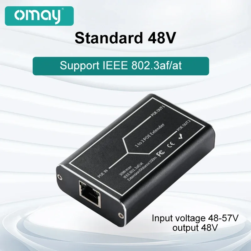 OMAY POE cable extension Amplifier Expander 1 to 2 ports NVRIP camera 3AF/at standard 48V,10mbps,100mbps, 100-meter range tool