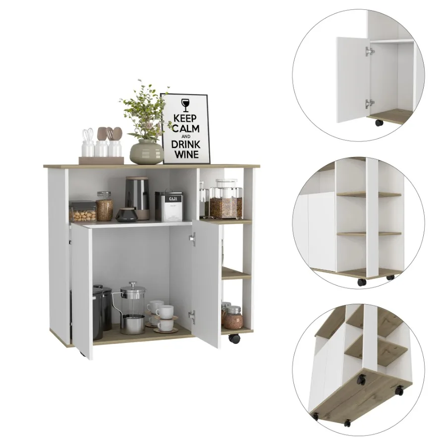 Light Oak and White 4 Shelf Kitchen Island Storage Organizer 3