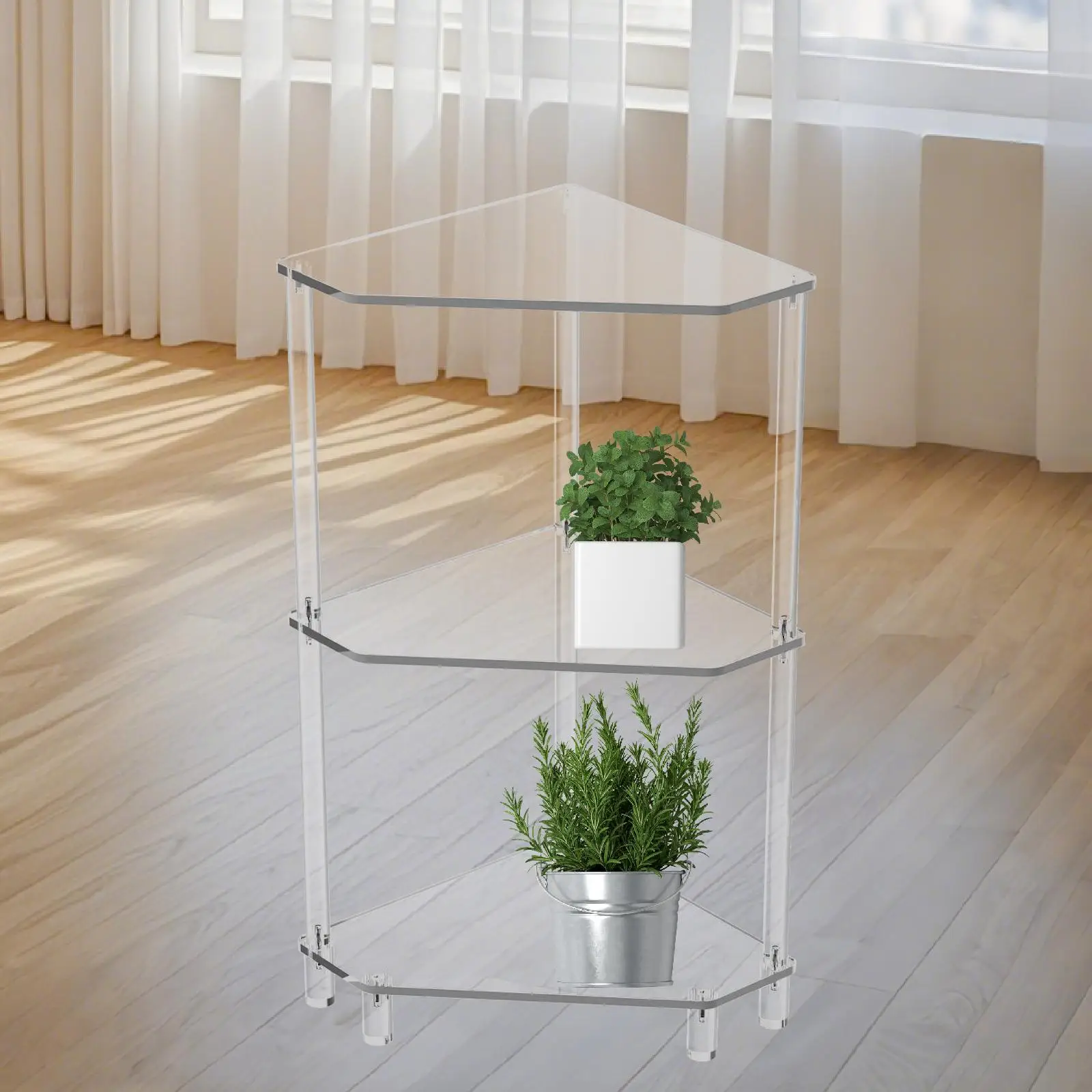 Acrylic Corner Side Table, Corner Shelf Stand, Easy to Clean End Table, 3 Tier for Home Bedroom Small Space Bedside Acrylic Corner Side Table, Corner Shelf Stand, Easy to Clean End Table, 3 Tier for Home Bedroom Small Space Bedside