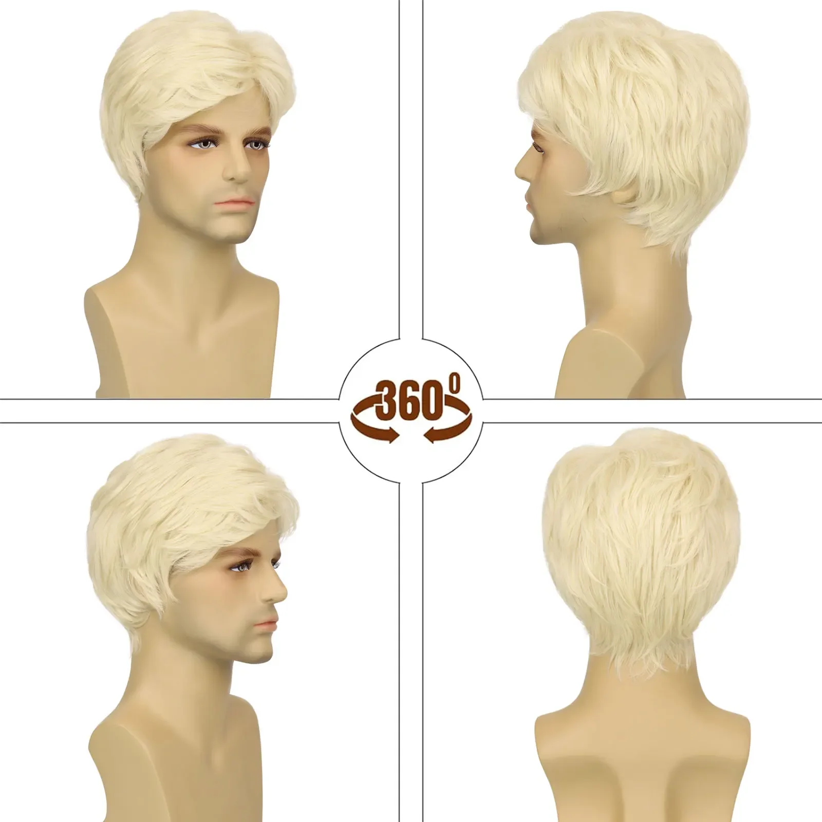 Blonde Men's Wig Short Synthetic Pixie Ken Wig Heat Resistant Synthetic Platinum Blonde Wigs for Halloween Costume Party