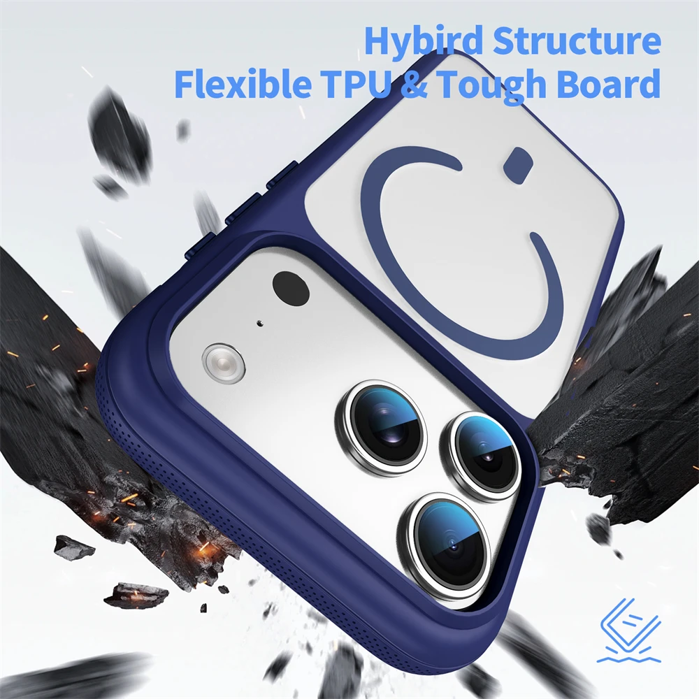 Fashion Clear Armor Shockproof Phone Case with Wireless Charging and Metal Buttons