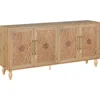 Farmhouse Sideboard Buffet Cabinet Accent Storage Cabinet with 4 Carved Flower Doors and Metal Handless, TV Stand Console Table 4