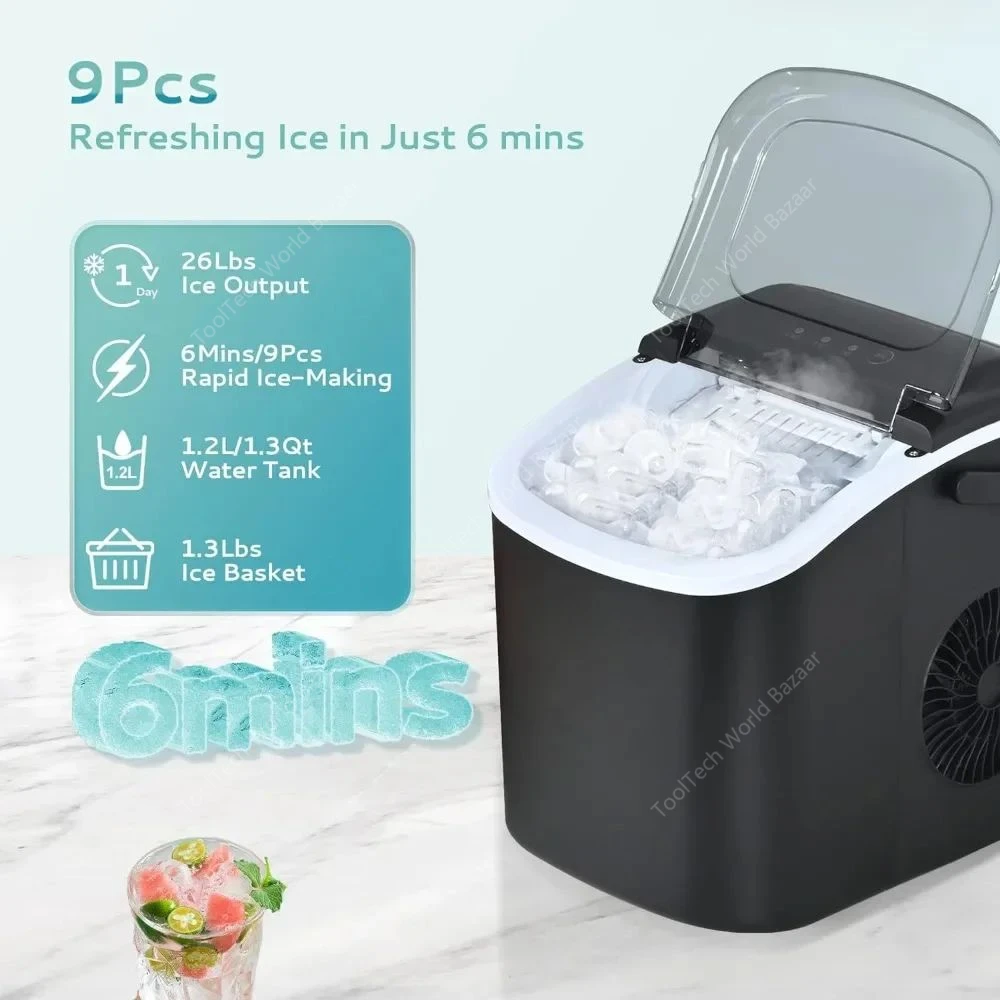 EUHOMY Countertop Ice Maker Machine with Handle, 26lbs in 24