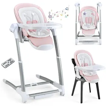 3 In 1 Baby High Chair, Electric Baby Swing, Infant Dining Booster Seat With Remote Control, One-Hand Removable Tray, Double 1