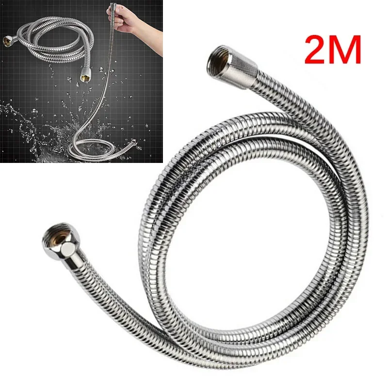 2M Stainless Steel Shower Hose Flexible Tube Kit For Handheld Showerhead Extension Plumbing Pipe Showerhead Tube Bathroom Access