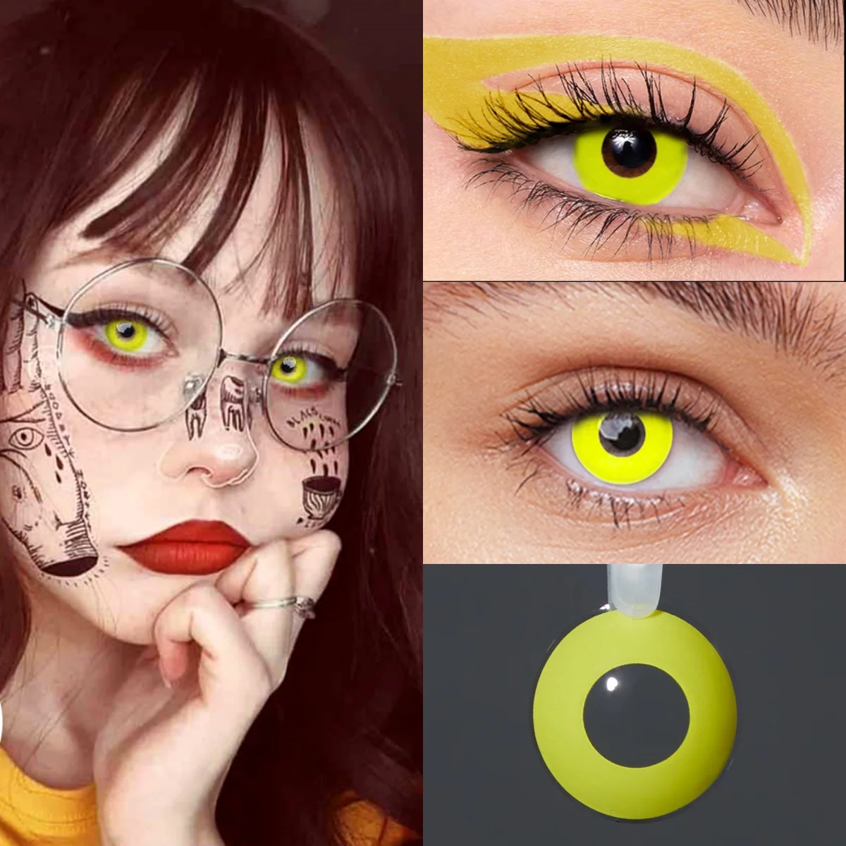Vibrant Cyan Mesh White Colored Contact Lenses for Dramatic Cosplay & Halloween