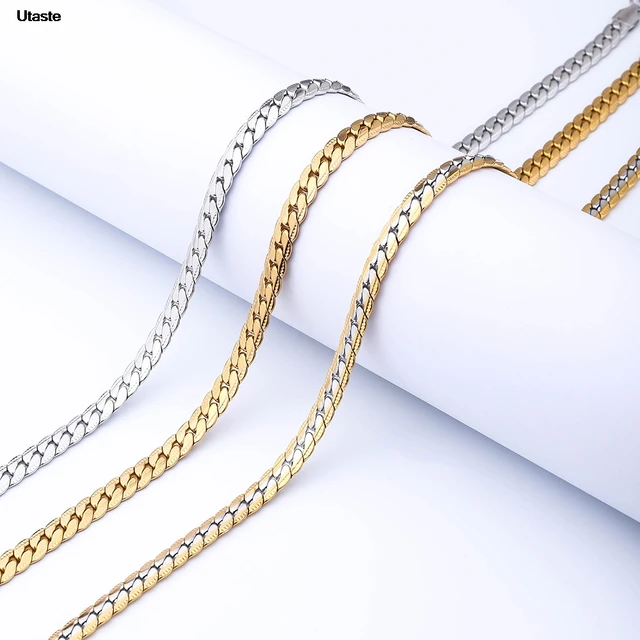 Collier latéral complet de 6mm, couleur or et argent 18K, chaîne de 8/18/20/24 pouces pour femmes et hommes, bijoux de fiançailles et de mariage à la mode