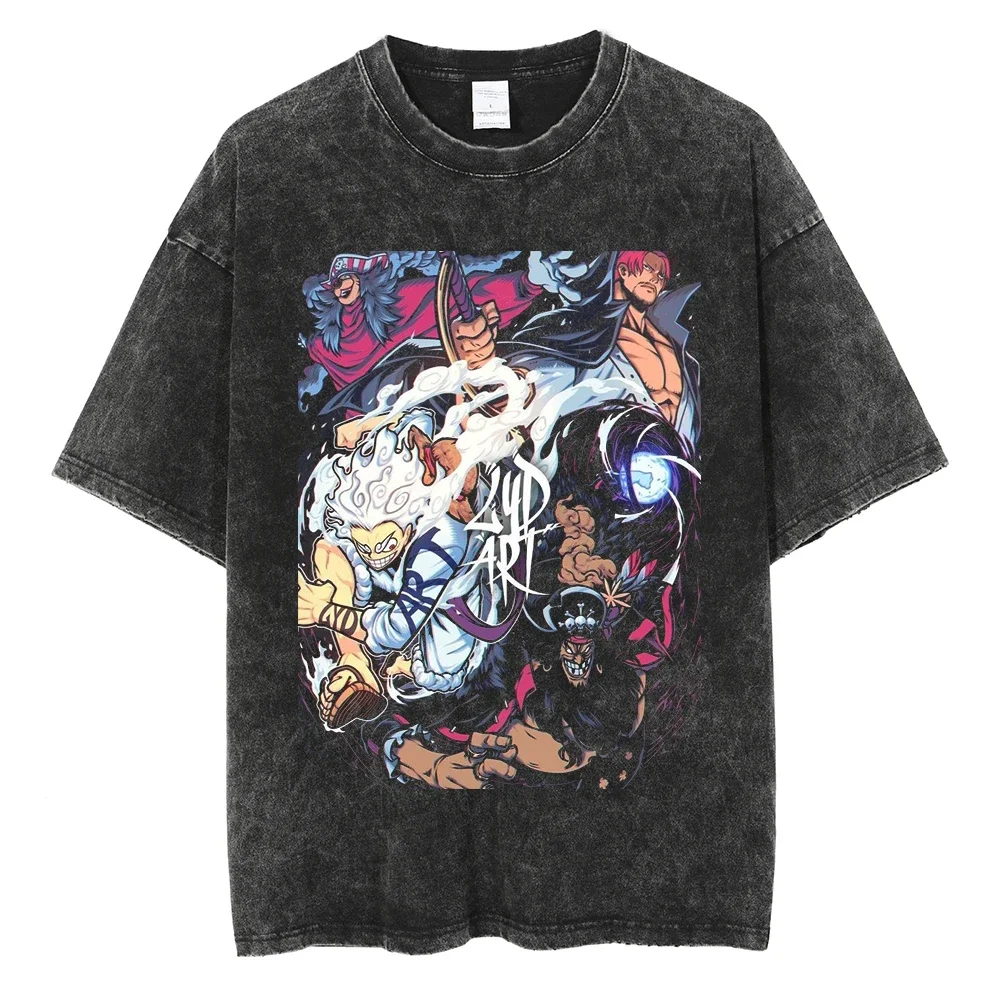 

Hip Hop Streetwear Washed T Shirt Anime ONE PIECE Graphic Print T-Shirt Harajuku Cotton Men Summer Short Sleeve Tshirt Black