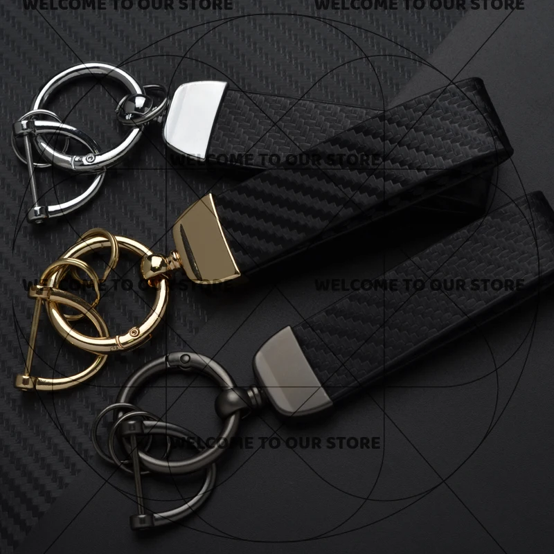 Duke Motorcycle Carbon Fiber Leather Keychain with Zinc Alloy Emblem