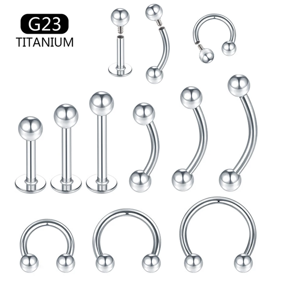 

5 Pcs G23 Titanium Labret Lip Stud Earring Eyebrow Nose Ring Horseshoe Internally Threaded 16G Unisex Body Piercing Jewelry