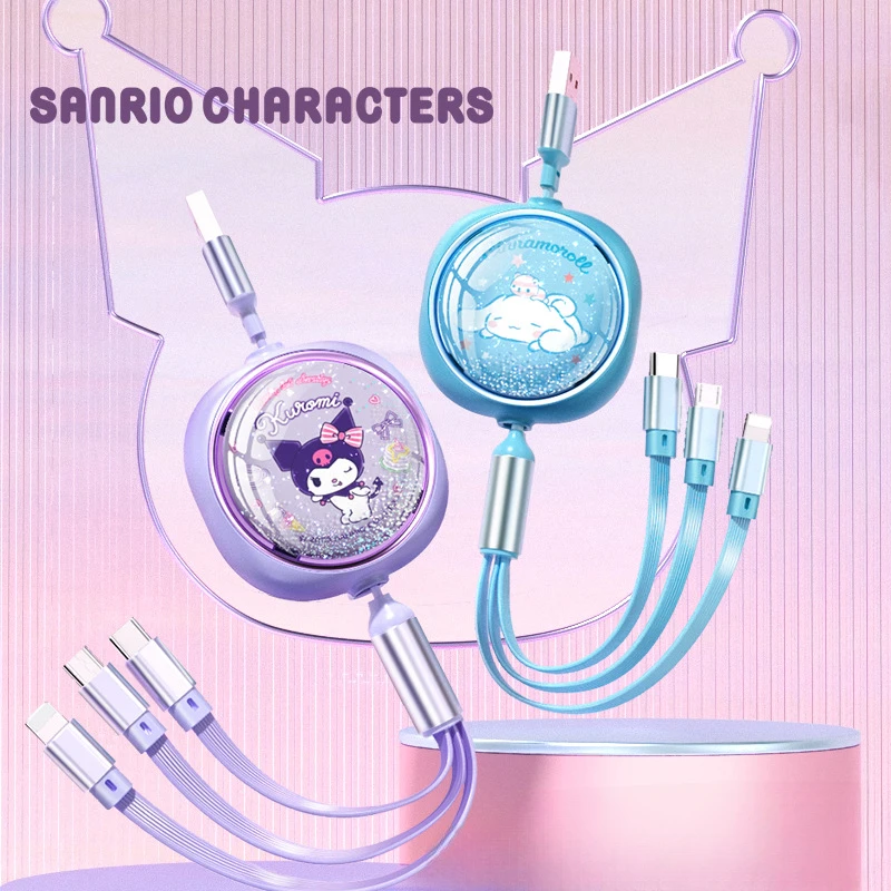 

Kawaii Anime Sanrio Data Cable Telescopic Charging Cable One Drag Three Telescopic Data Cable for Apple Android Typec Phones