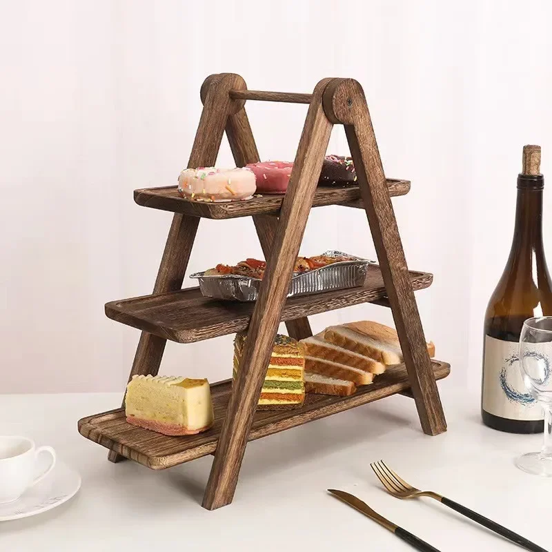 Multi-layer Wood Display Rack for Dinner Plates and Snacks Decorative Trays, Kitchen Storage & Organization,Fruit Dish Plate 2