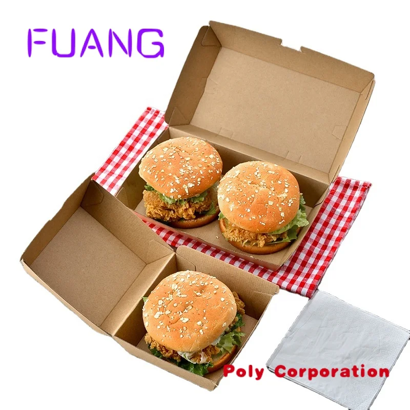 Custom Wholesale Fold Biodegradable Corrugated Printed Logo Hamburger  Packaging Takeaway Food Paper Burger Togo Bagassse Box 