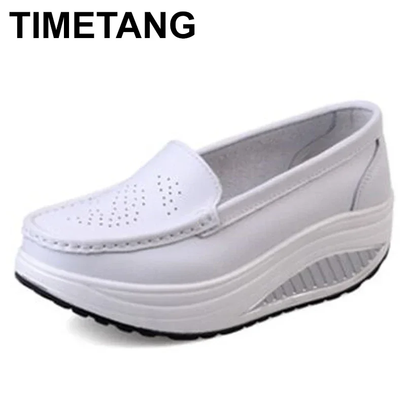 TIMETANG Women shoes summer women leather shoes platform plus size nurse wedges shoes women mesh hole working flats C202