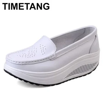 TIMETANG Women shoes summer women leather shoes platform plus size nurse wedges shoes women mesh hole working flats C202 1