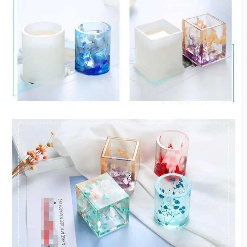 Square Round Silicone Mould Dried Flower Resin Decorative Craft DIY Storage Pen Holder Mold Jewelry Storage Box Resin Molds