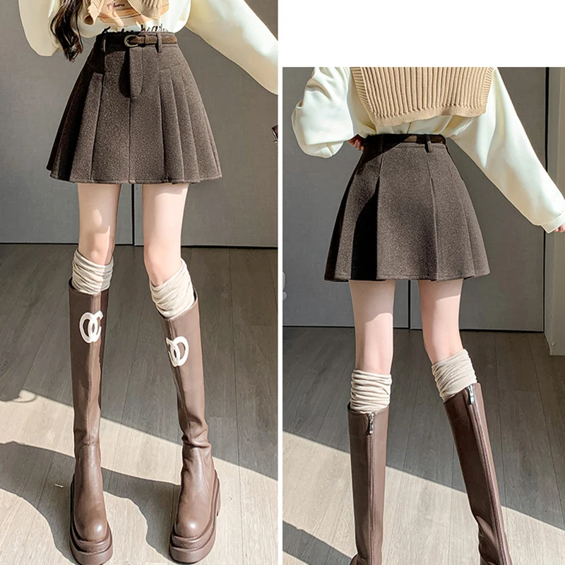 ☆PLEATED WOOL MINI SKIRT/KIMHEKIM☆ Belted Mini Skirt (Grey) - KIMHĒKIM
