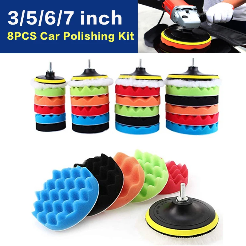 8-Piece Car Polishing Pad Set - 3/4/5/6/7 Inch Self-Adhesive Buffing Pads For Waxing & Polishing