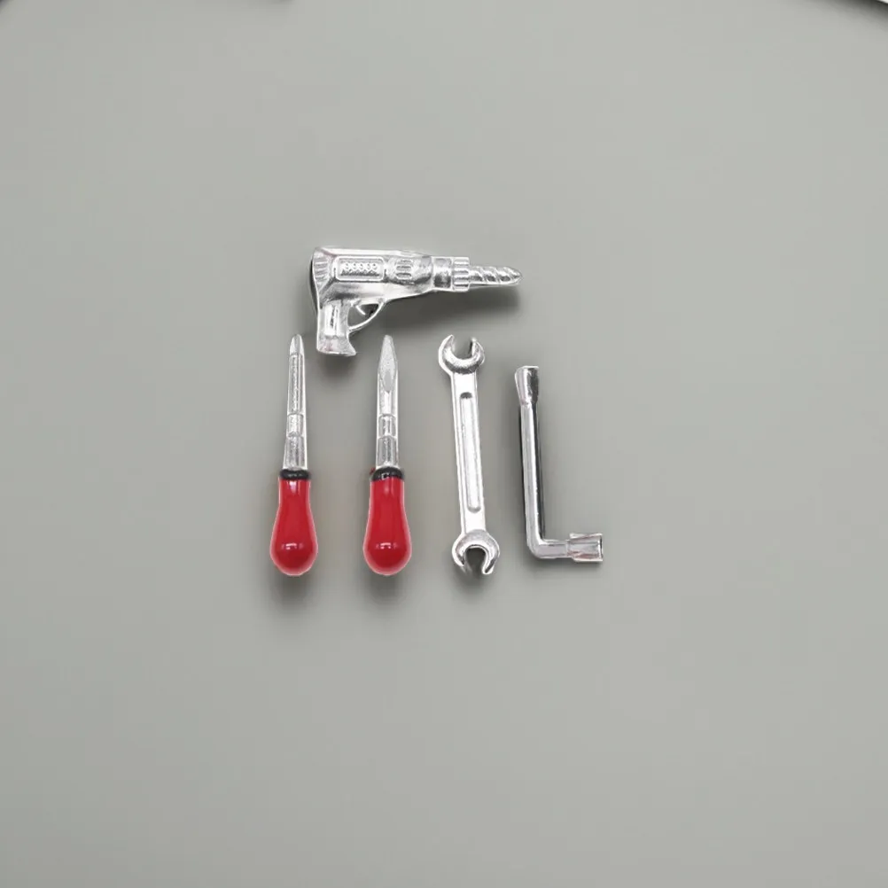 5종 미니어처 공구 세트, 실제와 같은 드릴, 드라이버, 렌치, 어린이 놀이용 수리 도구 액세서리
