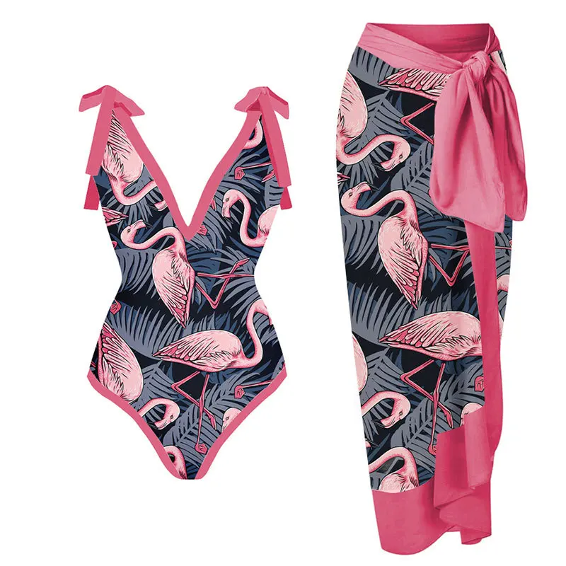 

Women's High Waist Sexy Bikini Sexy One Piece Swimsuit Chiffon Beach Dress Set V Bikini Set Swimwear Summer Beach Wear Cover Up