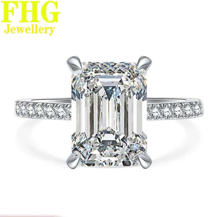 

Emerald Shape 3Carat Au375 9K White Gold Ring DVVS1 Moissanite Diamond ring Women Wedding Party Engagement birthday