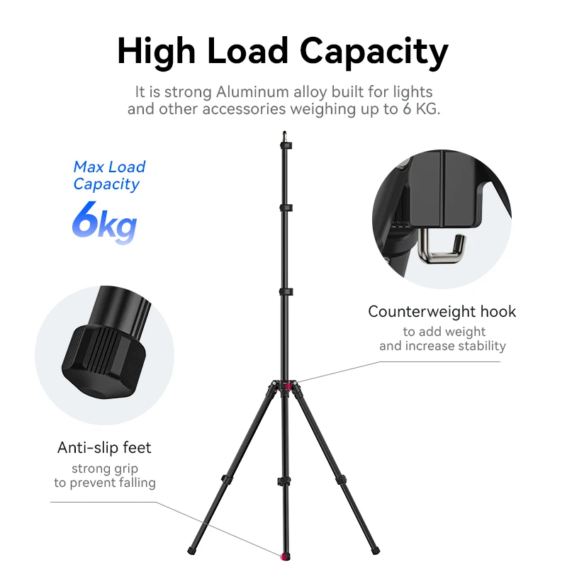 Light Stand Ulanzi TT43 Reversible Leg 1.9m Foldable Portable Light Stand Tripod for Max Load 6kg for DSLR Camera Smartphone