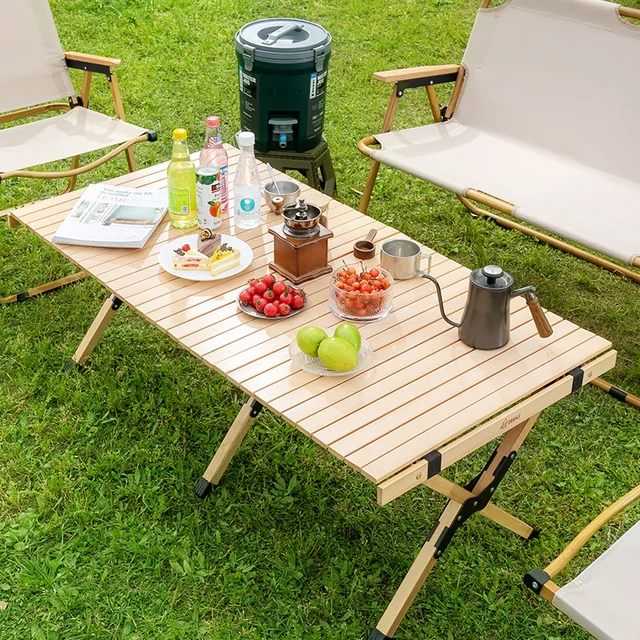 나무 소재 에그 롤 테이블, 야외 여행 접이식 샌드비치 테이블, 휴대용 실용적인 피크닉 캠핑 바베큐 테이블