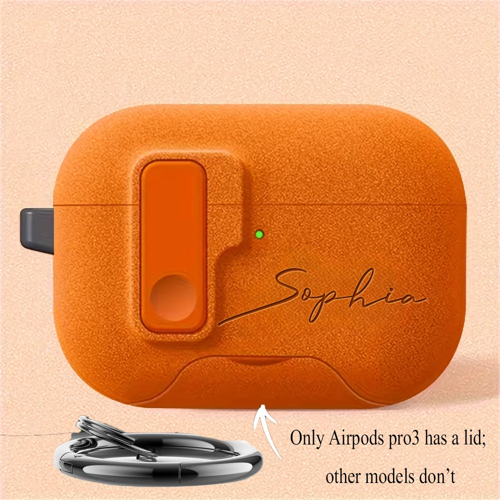 Customized Stylish Protective AirPods Case with Engraved Name and Keychain Attachment