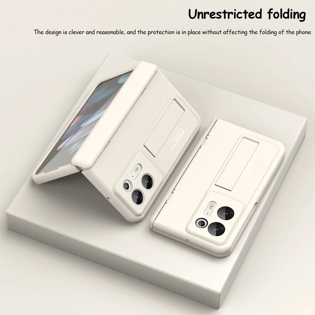 For OPPO Find N2 Case Plain Leather With Tempered Film Bracket Folding Hingle All Inclusive Shockproof Protection Hard Back Case