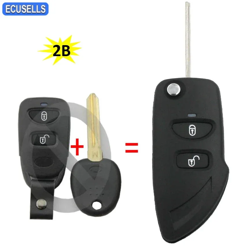 2B Flip Smart Key Case Folding Remote Key Shell Housing Cover Hyundai Santa Fe Battery Holder Uncut Blade