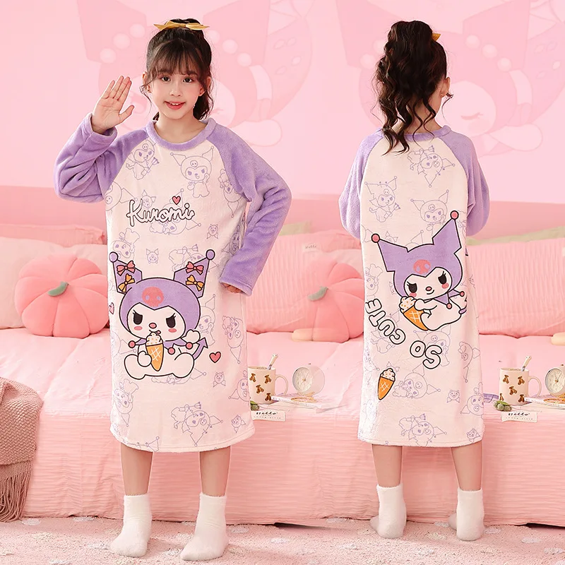 

Sanrio Mymelody Kuromi Cinnamoroll Children Pyjamas Anime Cartoon Liberally Thickened Warm Skirts Girls Birthday Gifts