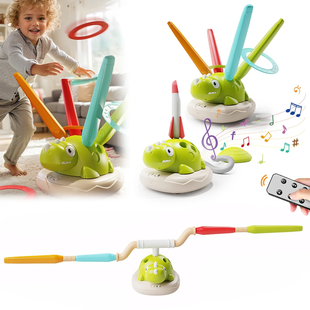 3 In 1 Children Dinosaur Sports Set with Sound Musical Jump Game 4 Modes Toss Ring Game for Family Gathering Travel Camping