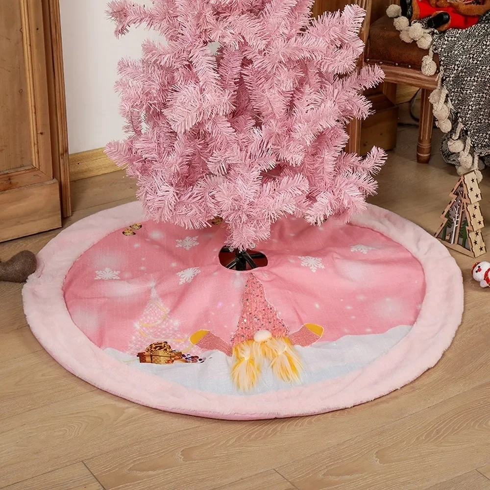 1PCS Rudolph Luminous Christmas Tree Skirt Pink Non-woven Fabric LED Lights Home Holiday Atmosphere Decoration 108cm