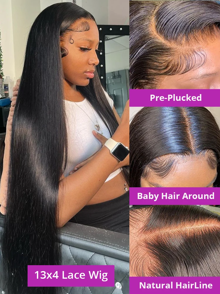 40 50 Inch Straight 13x6 13x4 Hd Lace Front Human Hair Wig 250 Density Brazilian 360 Full Lace Frontal Wigs Preplucked For Women 2