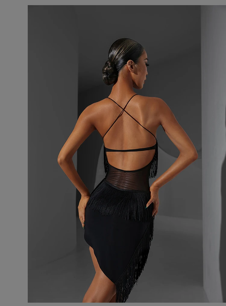 Black Fringe Bodysuit Dress