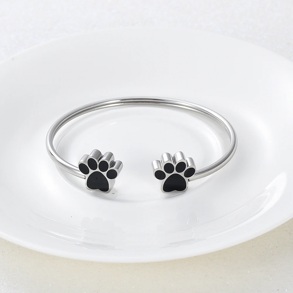 Paw Pendant Stainless Steel Bangle Cremation Urns for Dog Cat Pet Ashes Memorial Jewelry Funeral Open Keepsake Bracelet