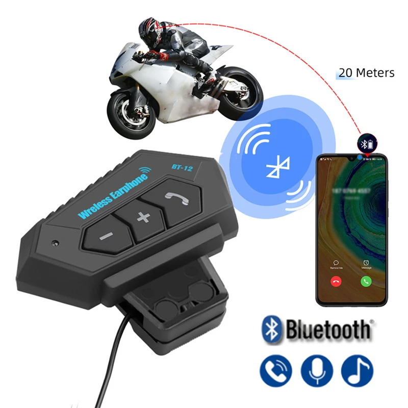 Auriculares Bluetooth para casco de motocicleta, auriculares inalámbricos altavoz, intercomunicador libres, BT 12|Cascos - AliExpress