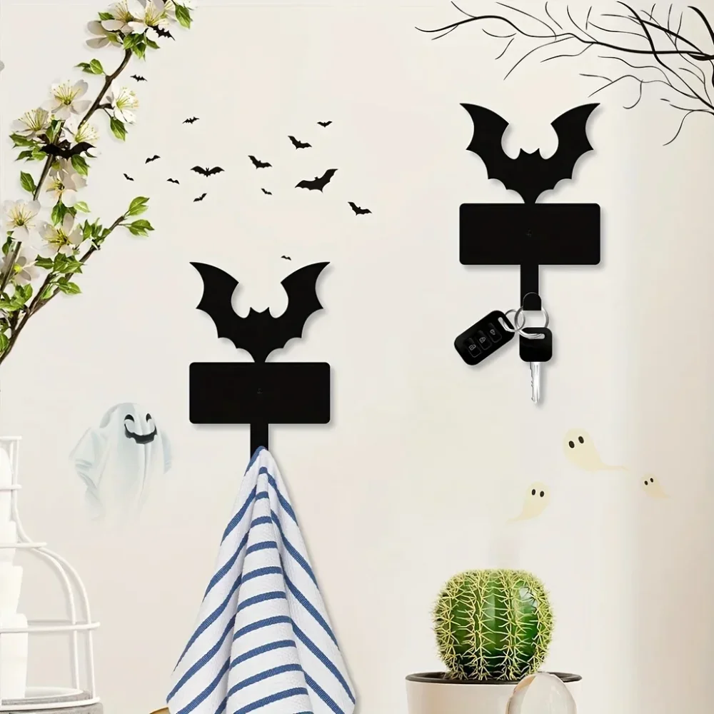 Key Holder Wall Bat Holder Decor Metal Key Hooks Rack Cute Vampire Bat Key Hooks Hanging Dog Leash Wallet Belt Umbrella Towel 5