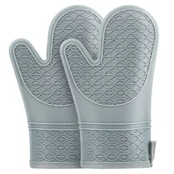 Heat - Resistant Silicone Oven Mitts with Soft Cotton Lining - Non - Slip Kitchen Gloves, 2 - Pack (GRAY)