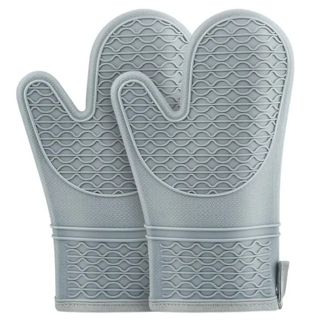 Silicone Oven Mitts, Heat Resistant 2 PCS Oven Mitts with Soft Cotton Lining, Non-Slip Grip Oven Glove, Kitchen Potholder BBQ