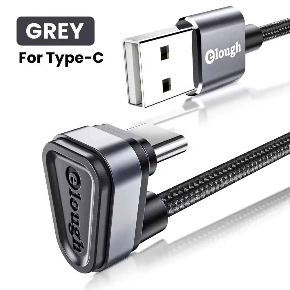 2.4A Fast Charging USB Type C Cable 90 Degree Elbow Fast Phone Charging Data Cord 180 Degree Angle Games Charge Wire for Redmi 2